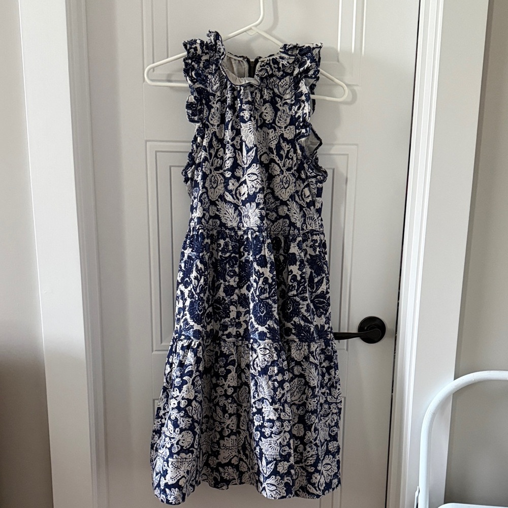 Ulla Johnson Navy and White Floral Denim Midi Dress